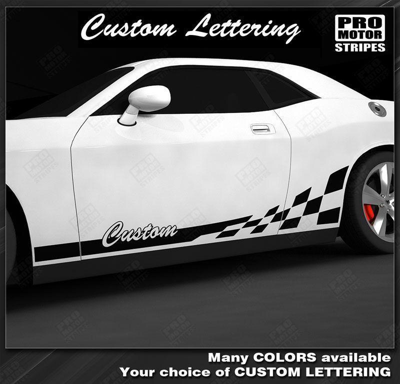 Dodge Challenger 2008-2023 Checkered Rocker Stripes w/ Lettering 12255 |  Pro Motor Stripes